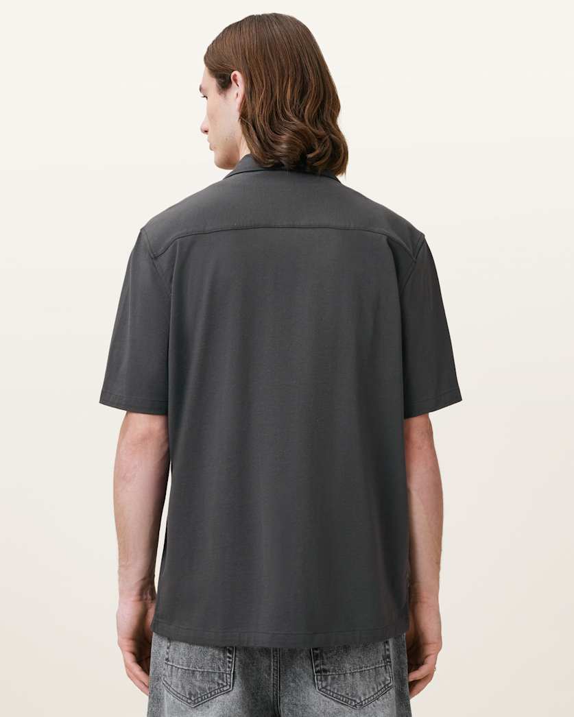 Dark Slate Gray חולצה מכופתרת רפויה לגברים Hudson ALLSAINTS