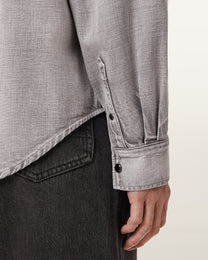 Dark Slate Gray חולצה מכופתרת ארוכה לגברים Al Denim ALLSAINTS