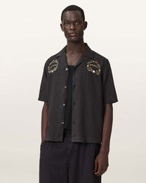 Dark Slate Gray חולצת פשתן רקומה לגברים Klavicle ALLSAINTS