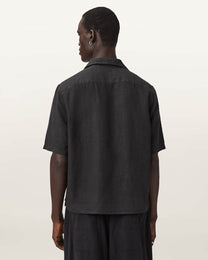 Dark Slate Gray חולצת פשתן רקומה לגברים Klavicle ALLSAINTS