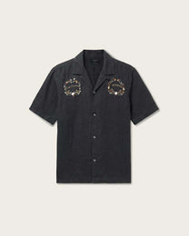 Dark Slate Gray חולצת פשתן רקומה לגברים Klavicle ALLSAINTS