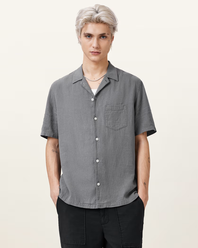 Beige חולצה מכופתרת קצרה לגברים Veda ALLSAINTS