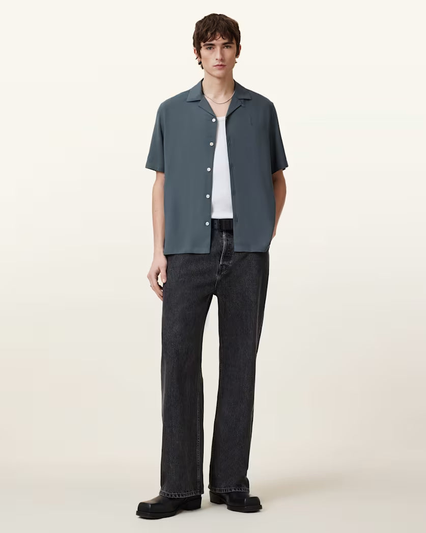 Beige חולצה מכופתרת קצרה לגברים Venice ALLSAINTS