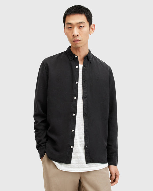 Dark Slate Gray חולצה מכופתרת ארוכה לגברים Laguna ALLSAINTS