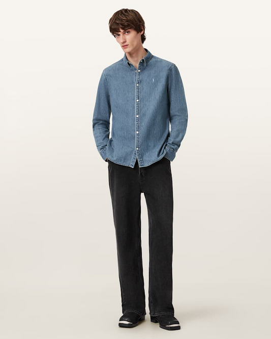 Beige חולצה מכופתרת ארוכה לגברים Gleason LS ALLSAINTS