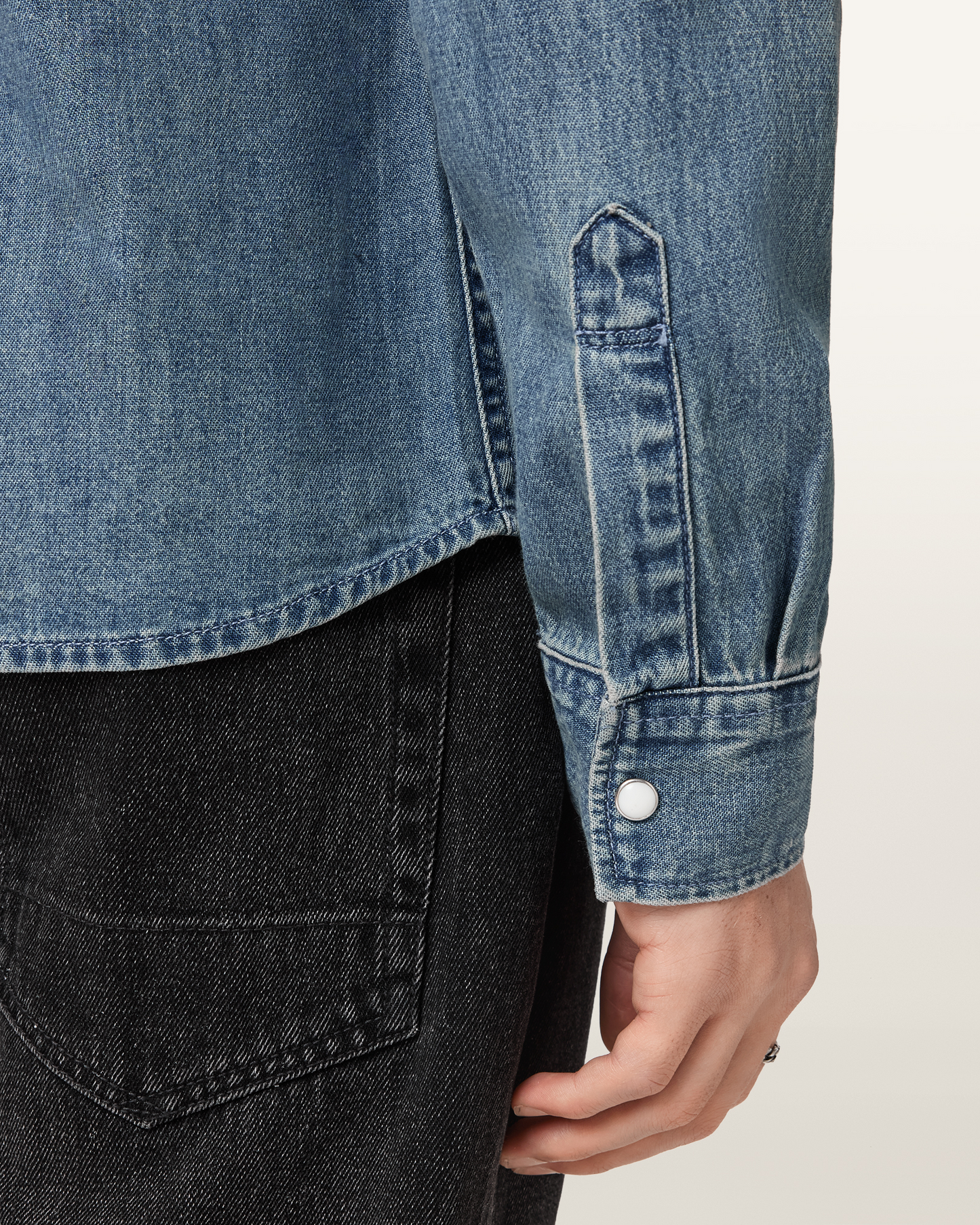 Dark Slate Gray חולצה מכופתרת ארוכה לגברים Gleason LS ALLSAINTS