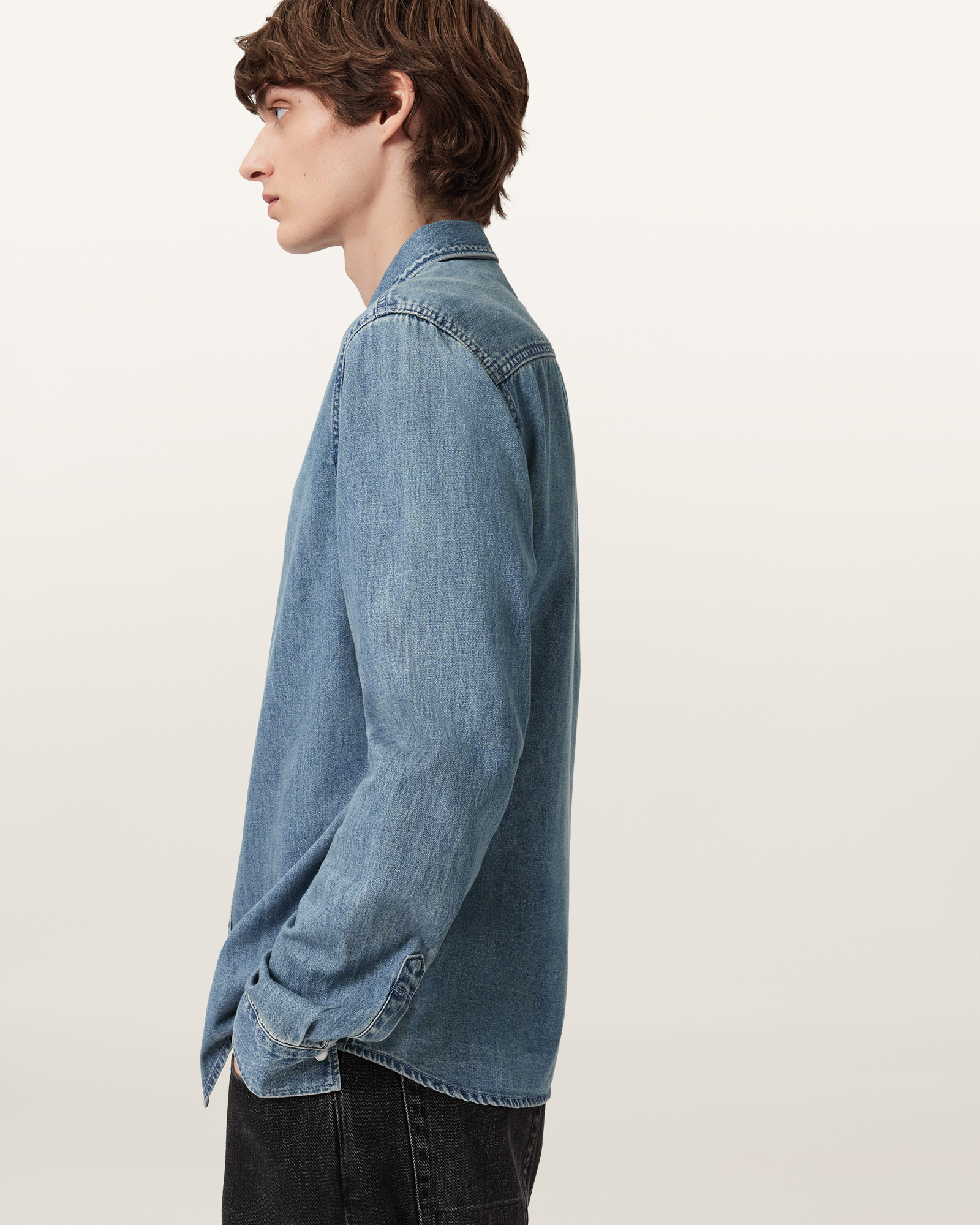 Dark Slate Gray חולצה מכופתרת ארוכה לגברים Gleason LS ALLSAINTS