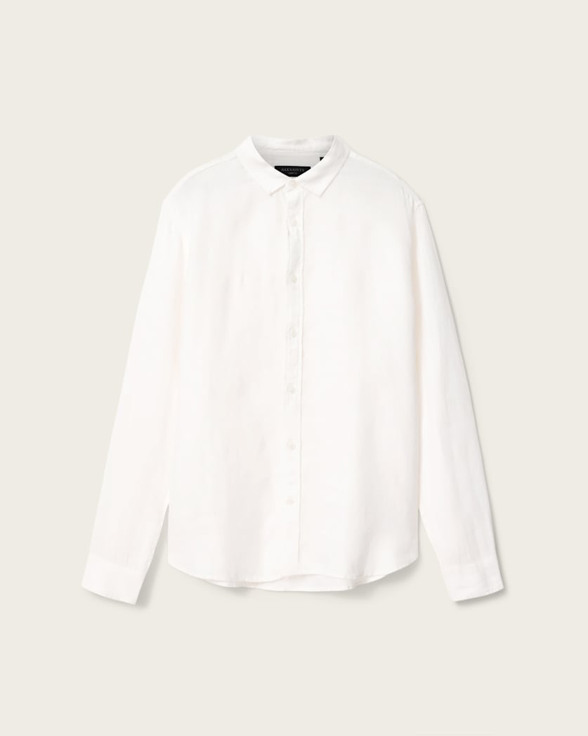 White Smoke חולצת מכופתרת ארוכה פשתן לגברים Loom ALLSAINTS