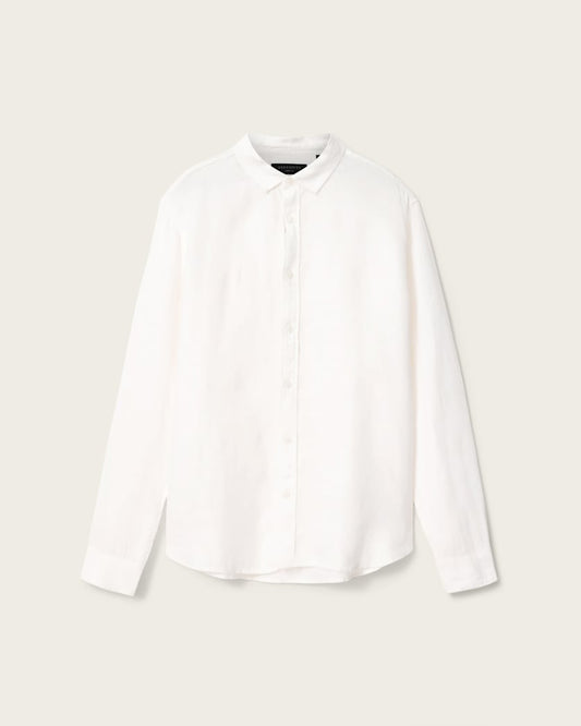 White Smoke חולצת מכופתרת ארוכה פשתן לגברים Loom ALLSAINTS