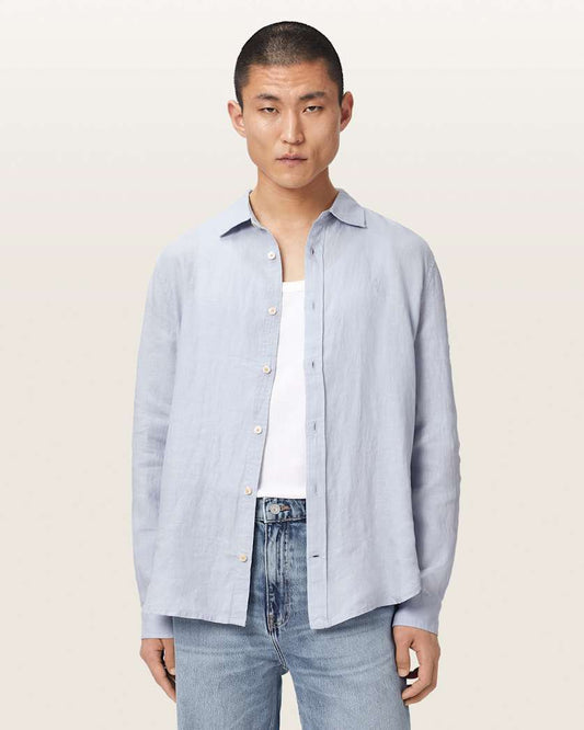 Light Gray חולצת מכופתרת ארוכה פשתן לגברים Loom ALLSAINTS