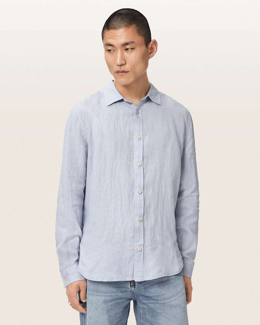 Light Gray חולצת מכופתרת ארוכה פשתן לגברים Loom ALLSAINTS