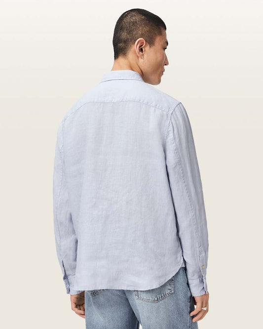 Light Gray חולצת מכופתרת ארוכה פשתן לגברים Loom ALLSAINTS