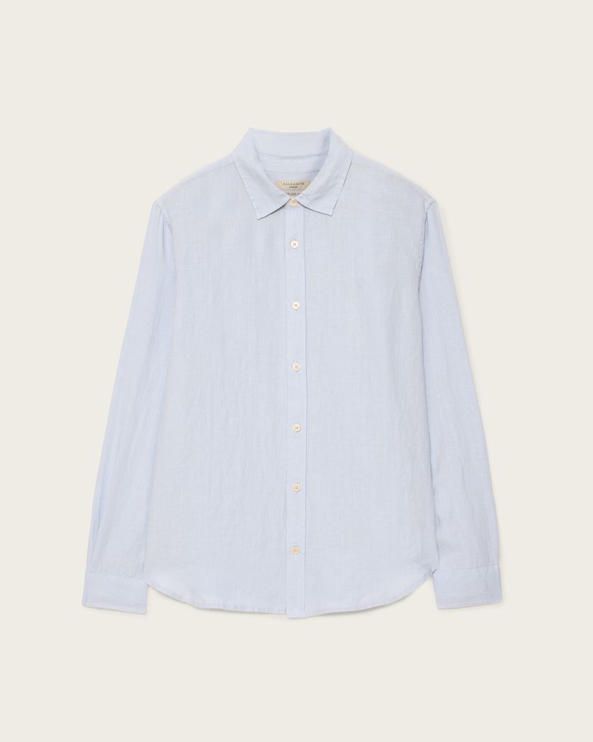 Light Gray חולצת מכופתרת ארוכה פשתן לגברים Loom ALLSAINTS