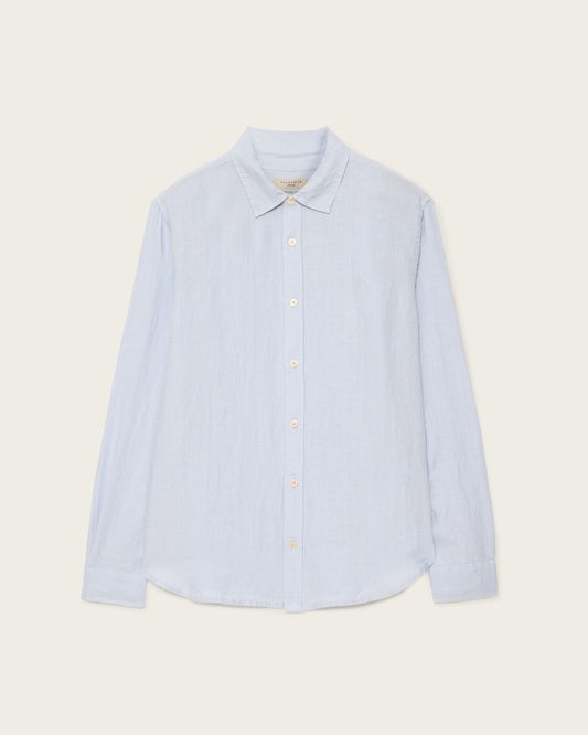 Light Gray חולצת מכופתרת ארוכה פשתן לגברים Loom ALLSAINTS