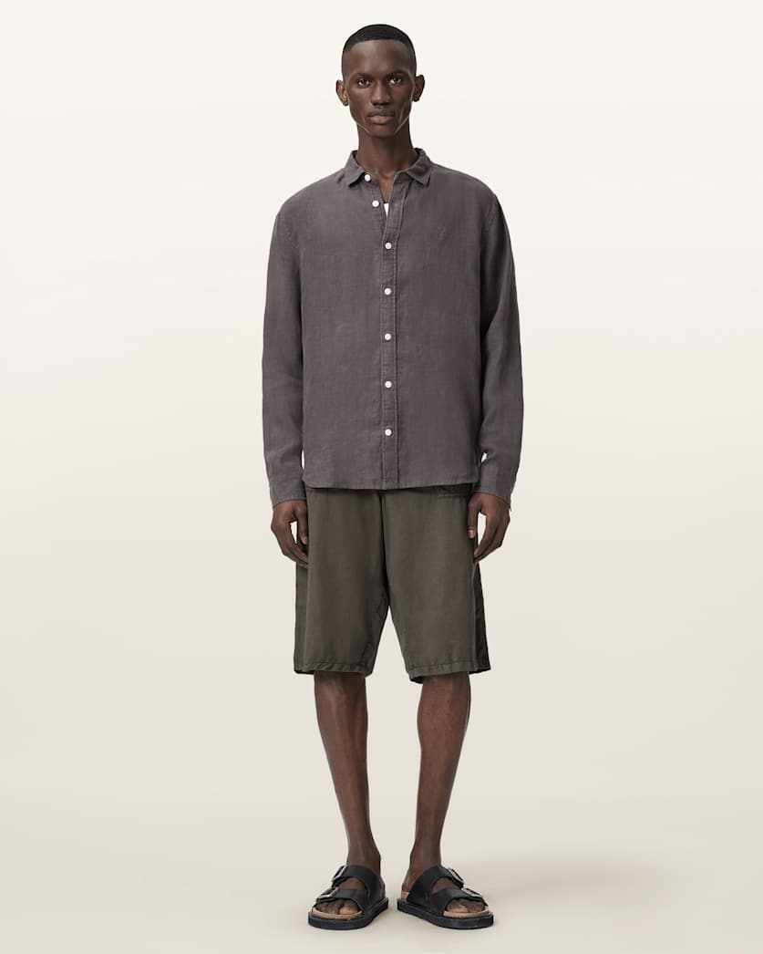 Seashell חולצת מכופתרת ארוכה פשתן לגברים Loom ALLSAINTS