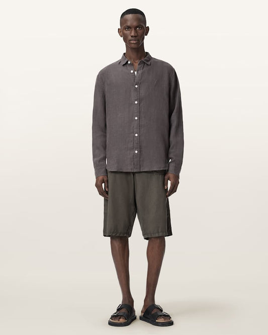 Seashell חולצת מכופתרת ארוכה פשתן לגברים Loom ALLSAINTS
