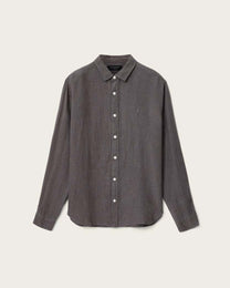 Dim Gray חולצת מכופתרת ארוכה פשתן לגברים Loom ALLSAINTS