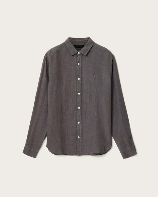 Dim Gray חולצת מכופתרת ארוכה פשתן לגברים Loom ALLSAINTS