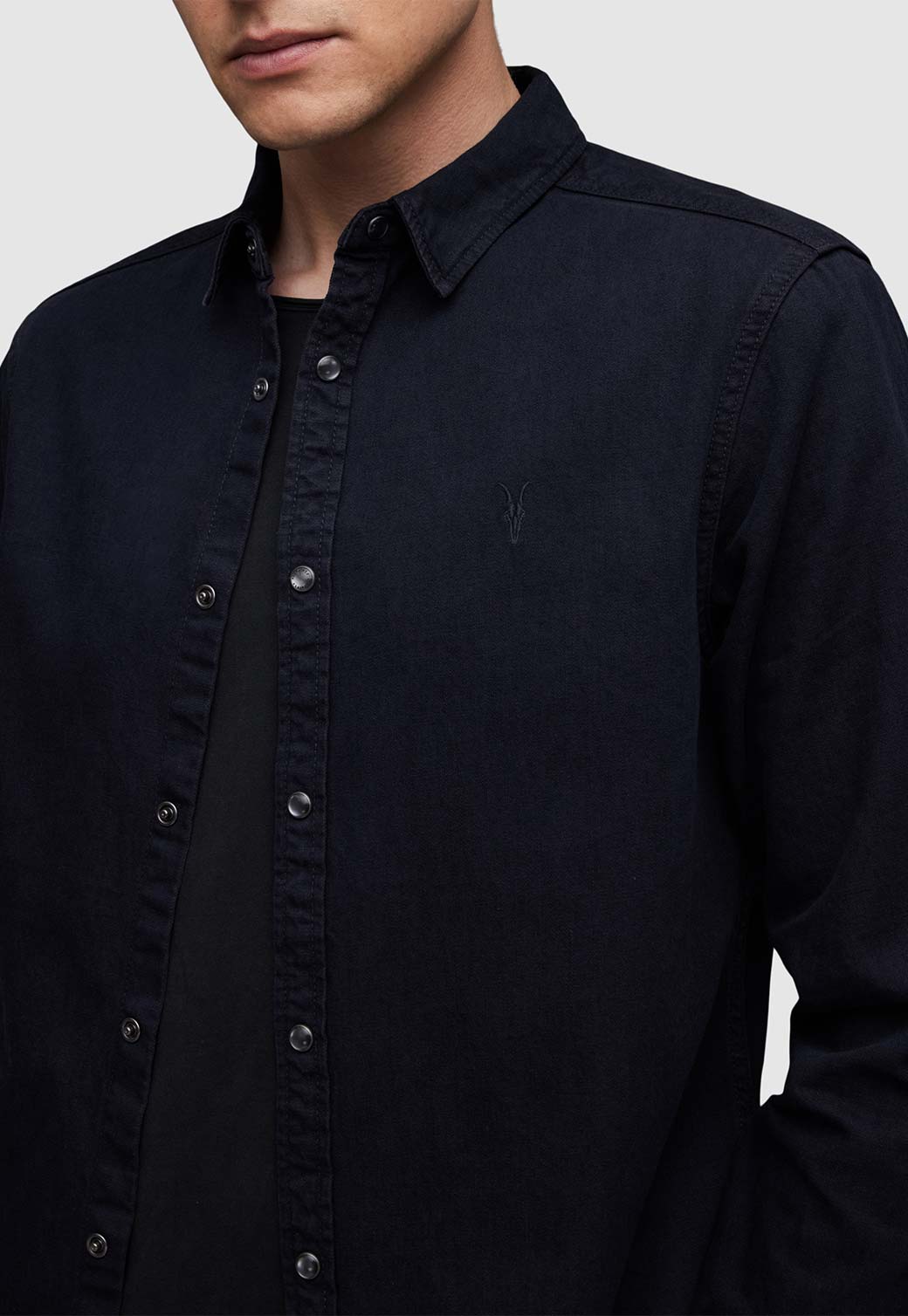 Black חולצה מכופתרת ארוכה לגברים Gleason ALLSAINTS