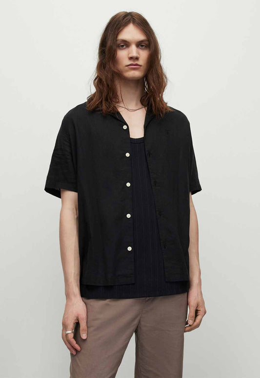 Black חולצת פשתן מכופתרת קצרה Canal ALLSAINTS