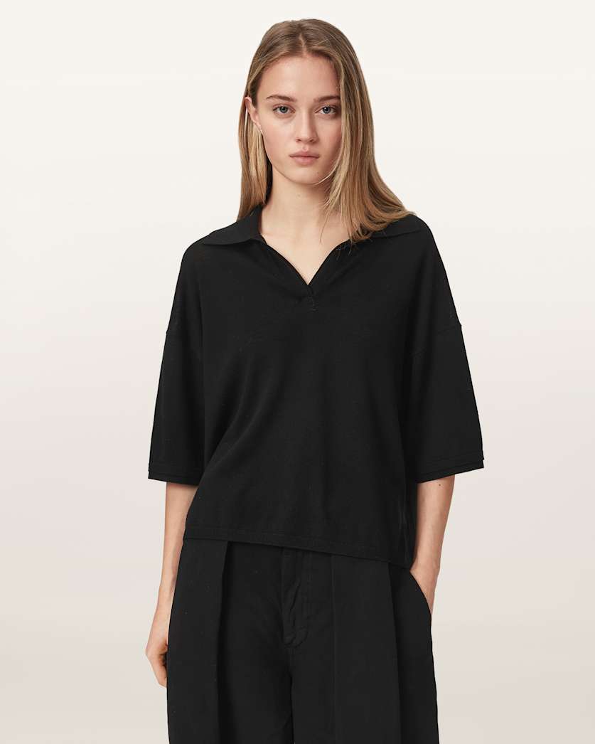 Black חולצת פולו לנשים Bern ALLSAINTS