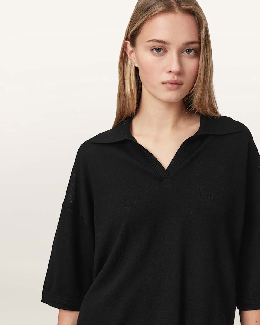 Black חולצת פולו לנשים Bern ALLSAINTS