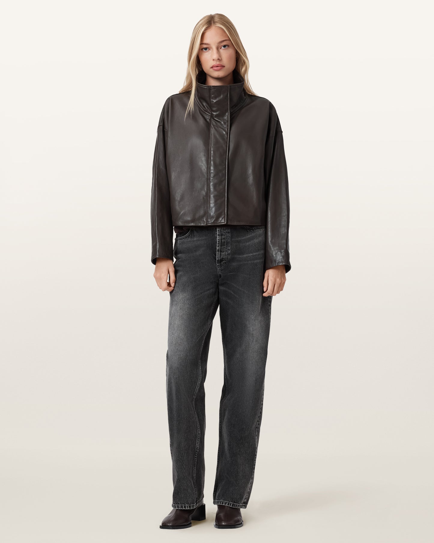 Beige ג'קט עור לנשים Ryder ALLSAINTS