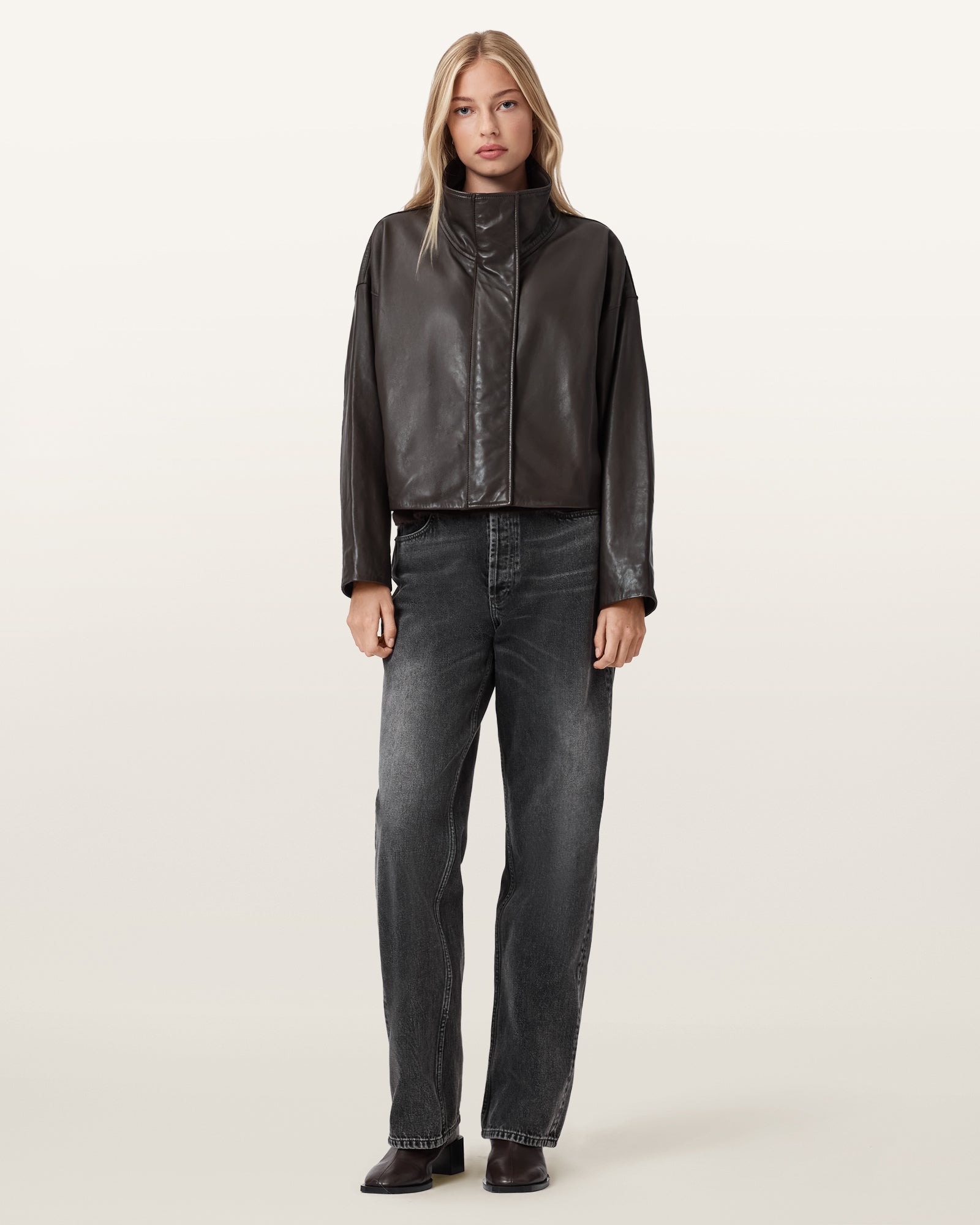 Beige ג'קט עור לנשים Ryder ALLSAINTS