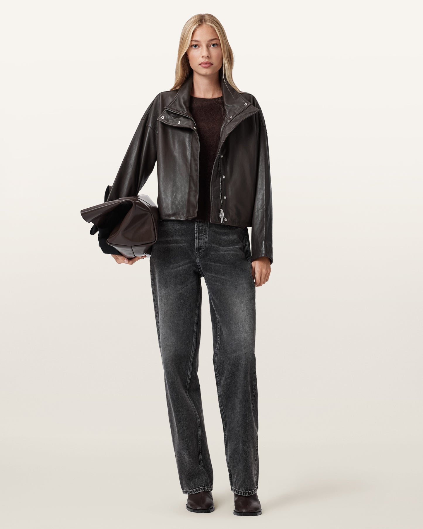 Beige ג'קט עור לנשים Ryder ALLSAINTS