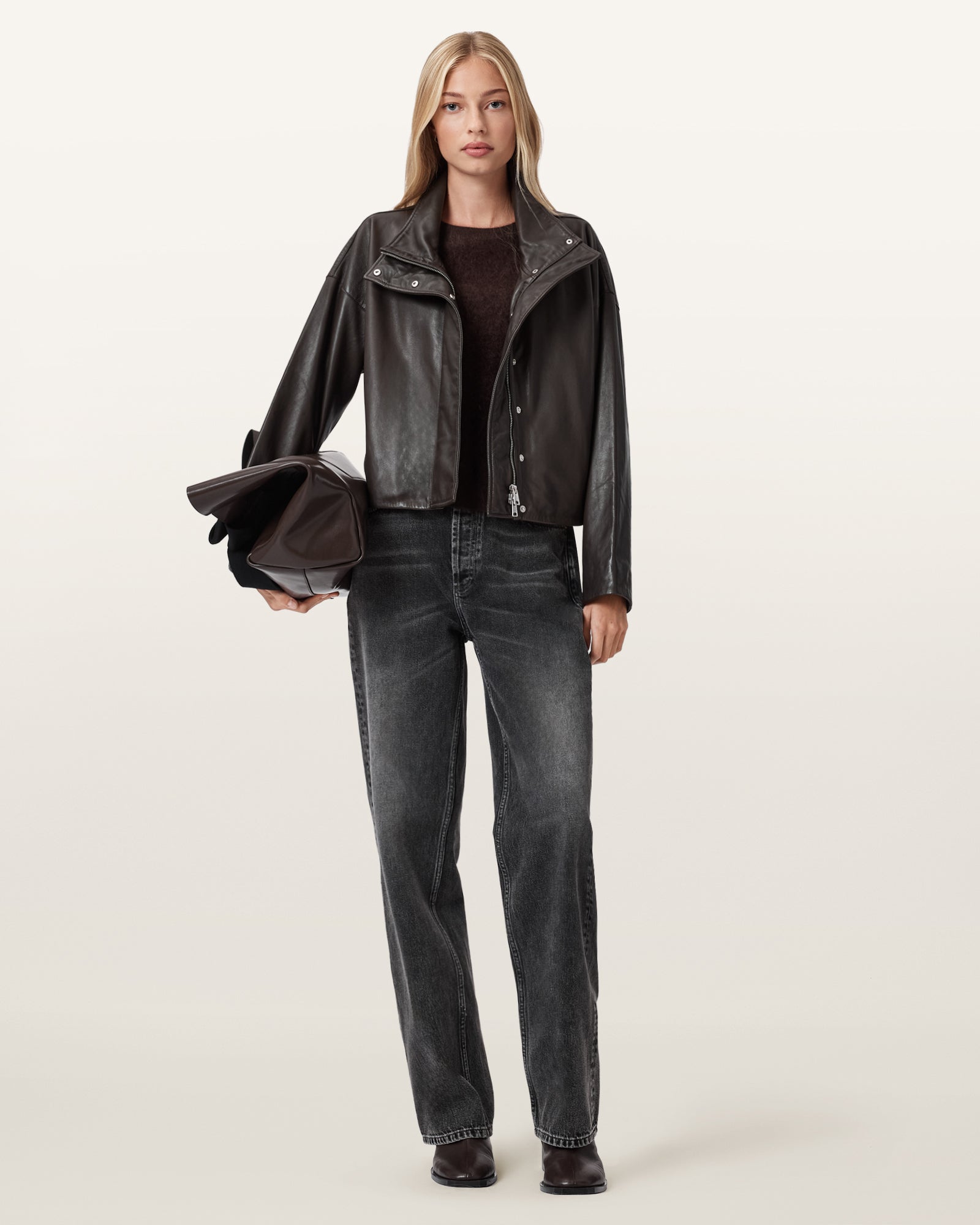 Beige ג'קט עור לנשים Ryder ALLSAINTS