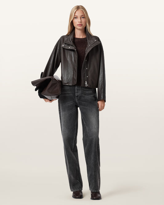 Beige ג'קט עור לנשים Ryder ALLSAINTS