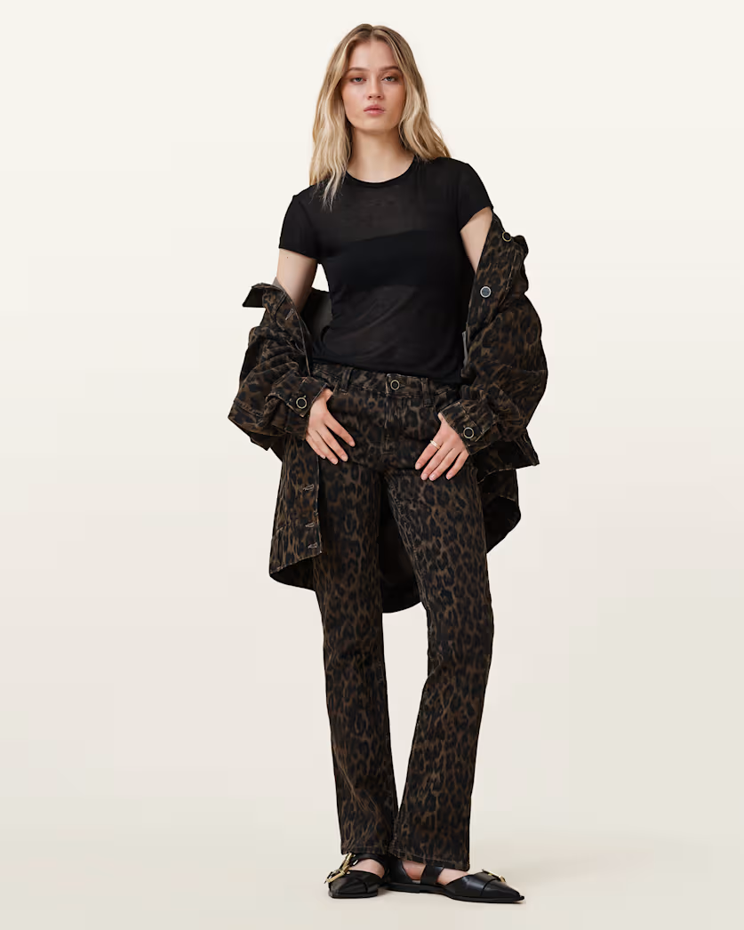 Black מכנס ארוך מנומר לנשים Haldan – Straight Leg ALLSAINTS