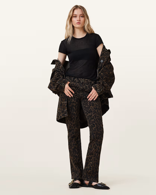 Black מכנס ארוך מנומר לנשים Haldan – Straight Leg ALLSAINTS