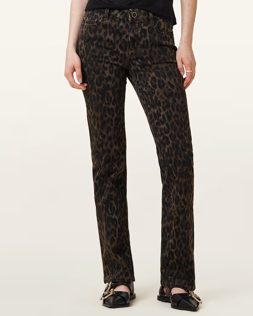 Beige מכנס ארוך מנומר לנשים Haldan – Straight Leg ALLSAINTS