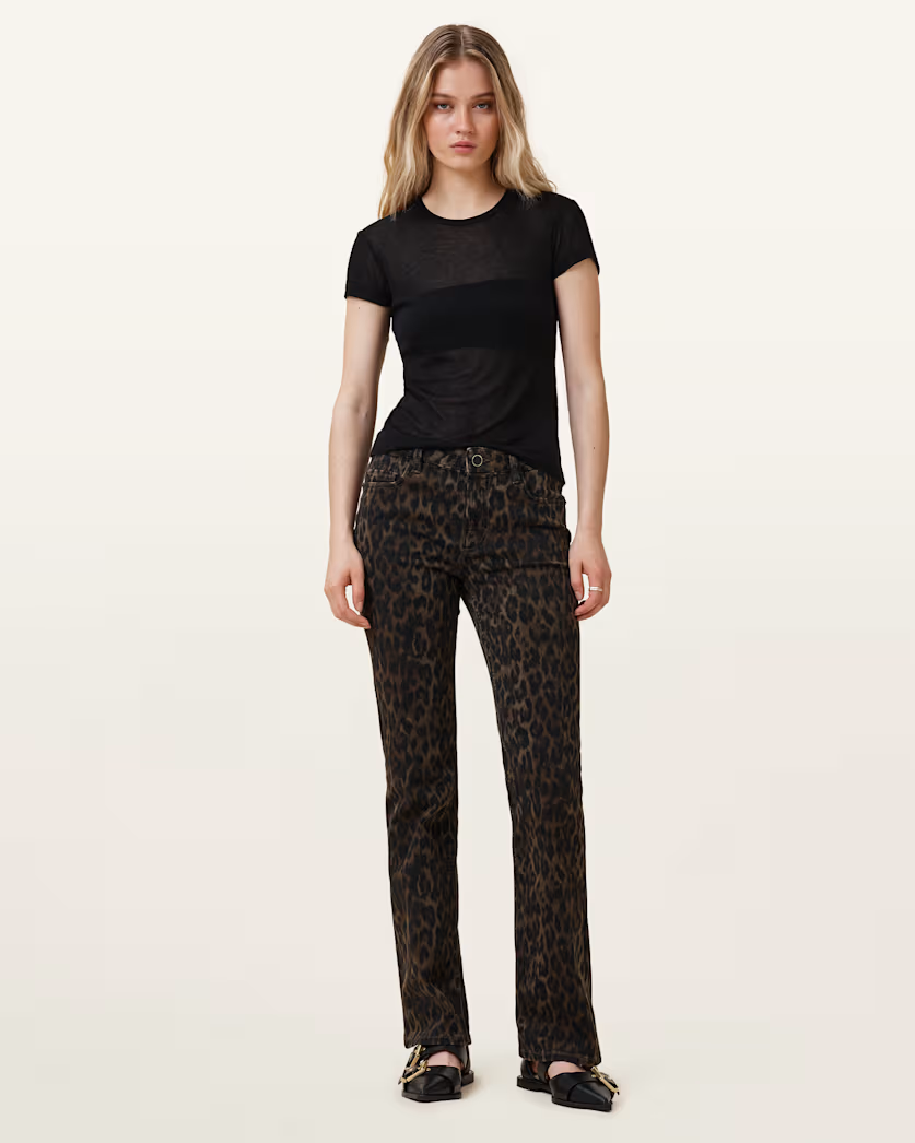 Beige מכנס ארוך מנומר לנשים Haldan – Straight Leg ALLSAINTS