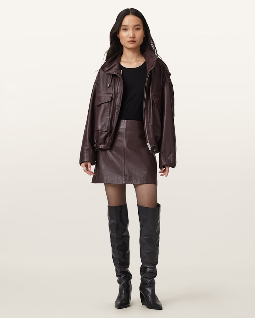 Beige חצאית מיני עור לנשים Renai ALLSAINTS