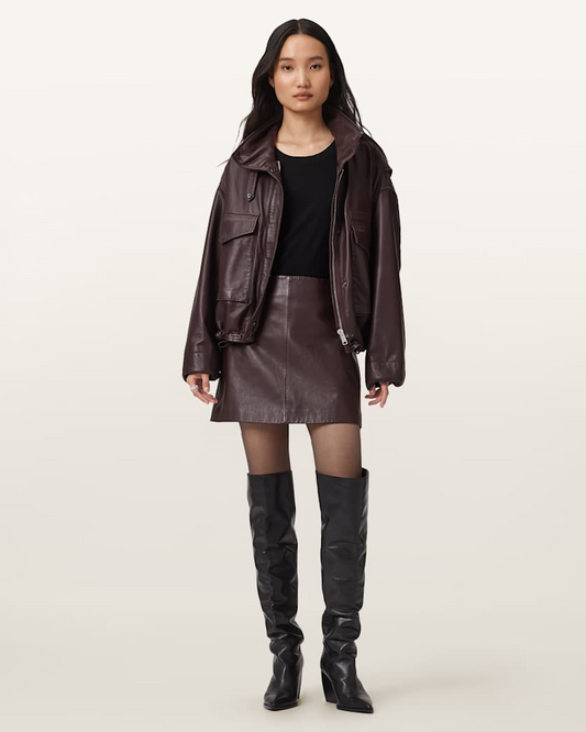 Beige חצאית מיני עור לנשים Renai ALLSAINTS