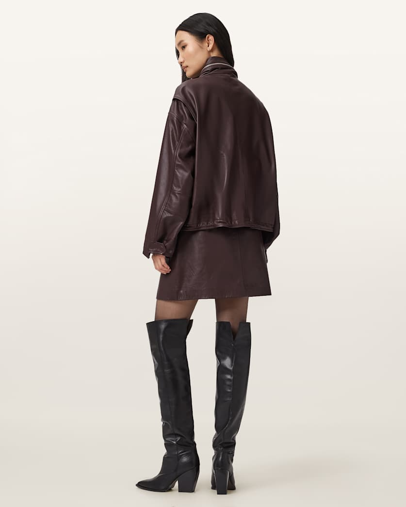 Beige חצאית מיני עור לנשים Renai ALLSAINTS