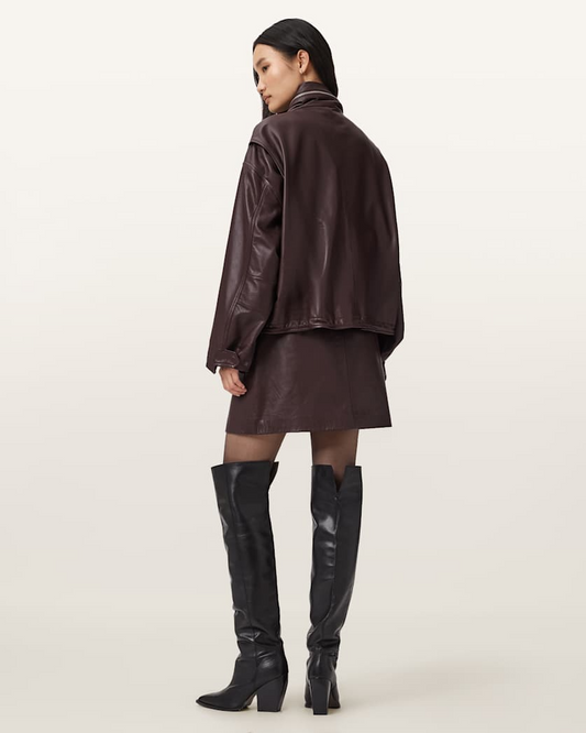 Beige חצאית מיני עור לנשים Renai ALLSAINTS