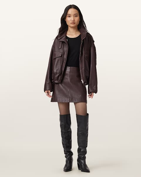 Beige חצאית מיני עור לנשים Renai ALLSAINTS