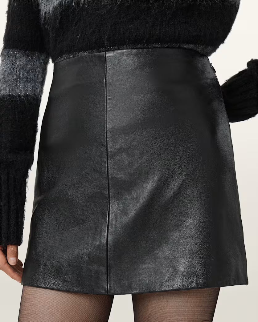 Dark Slate Gray חצאית מיני עור לנשים Renai ALLSAINTS