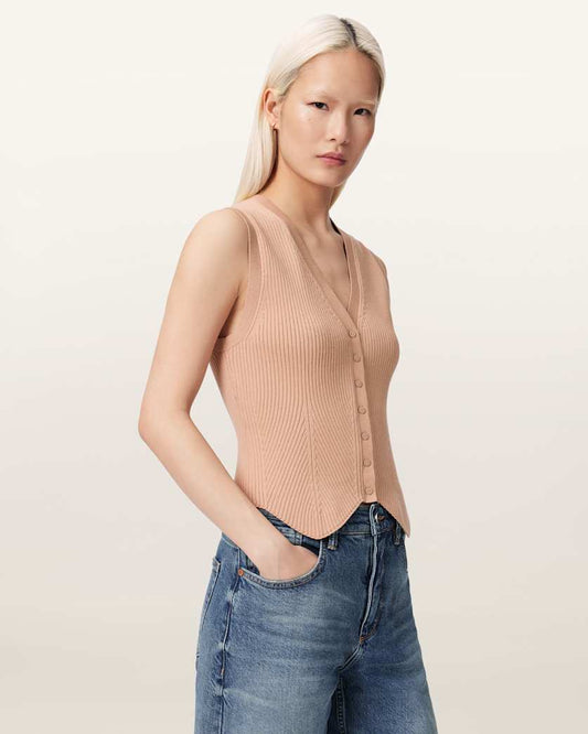 Seashell וסט סריג ריב לנשים Cruz ALLSAINTS