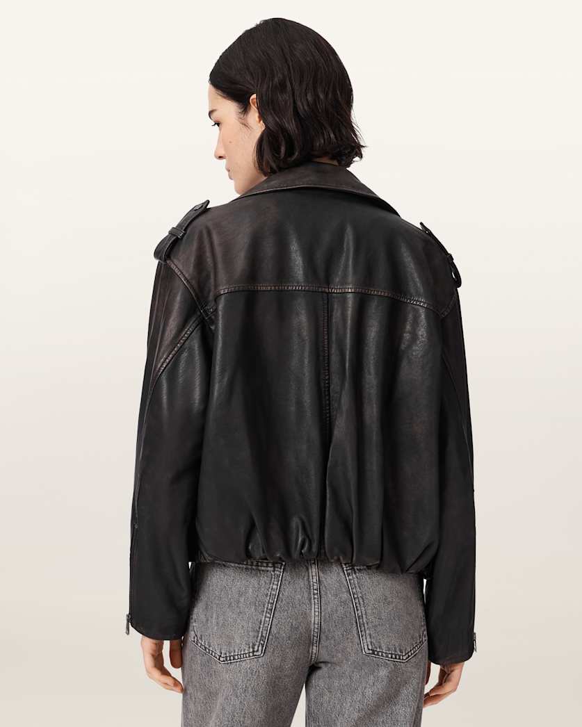 Dark Slate Gray ג'קט אופנוענים מעור לנשים Samina ALLSAINTS