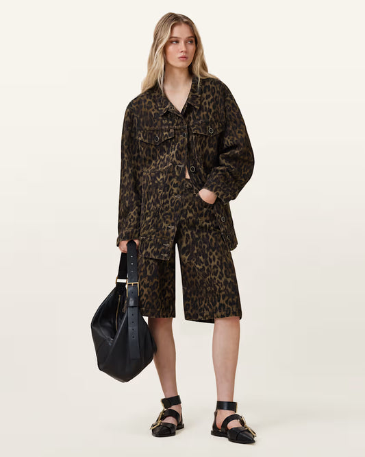 Beige ג'קט ג'ינס מנומר לנשים Willow ALLSAINTS