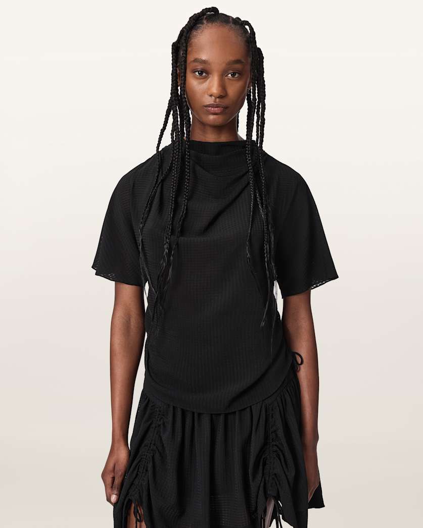 Black טופ שרוול חצי לנשים Leslie ALLSAINTS
