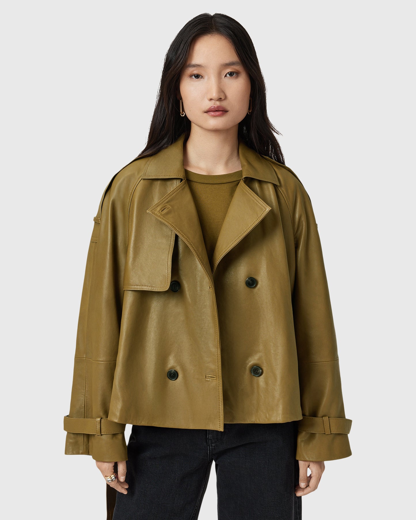 Dark Slate Gray ג'קט עור לנשים Reed ALLSAINTS