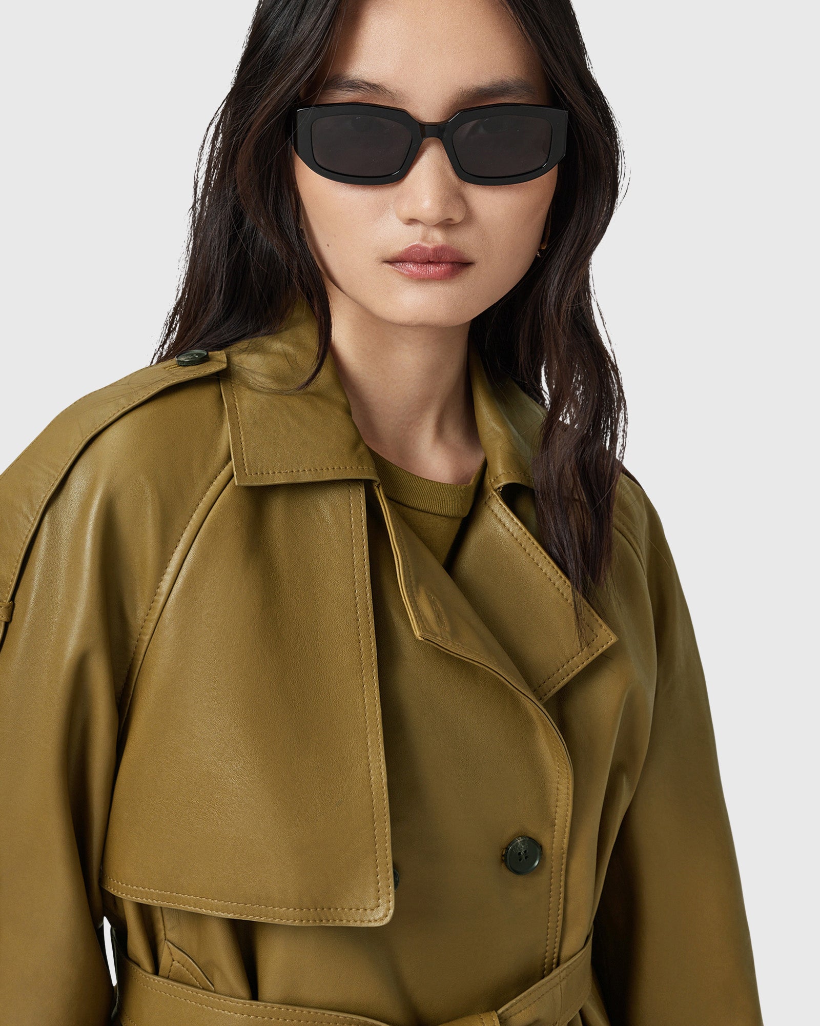 Dark Olive Green ג'קט עור לנשים Reed ALLSAINTS