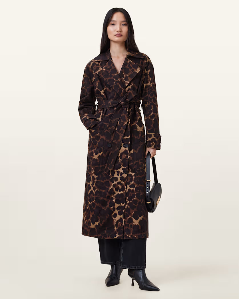 Black מעיל טרנץ' מנומר לנשים Abel ALLSAINTS