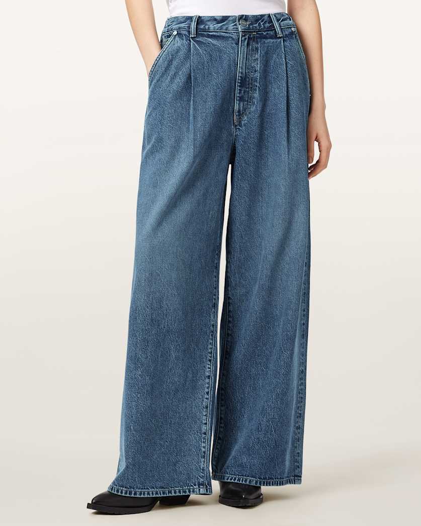Antique White ג׳ינס לנשים Haze Pleated - Wide Leg ALLSAINTS