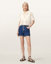 Antique White חולצת פולו קרושה קרופ לנשים Kyra ALLSAINTS